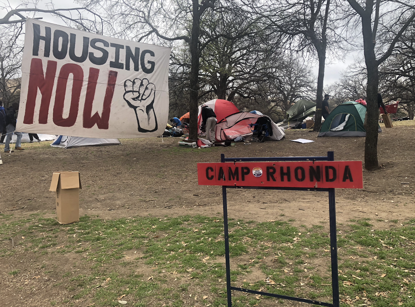 Camp Rhonda's sign, a staple of the outpost wherever it is.